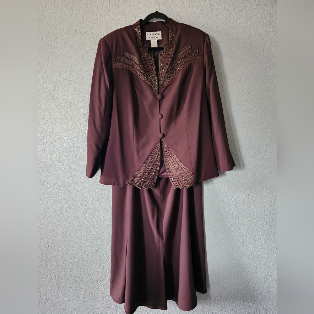 St Anthony Evening Polyester Skirt Suit Size 22W Burgundy 2PC